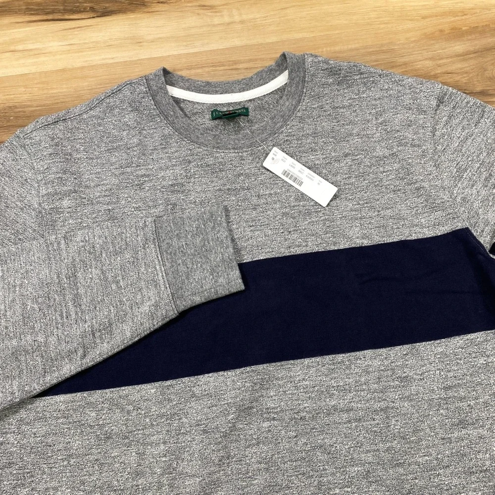 J.Crew Rugby Sweatshirt Mens M Heritage 100% Cotton Grey Navy Stripe New